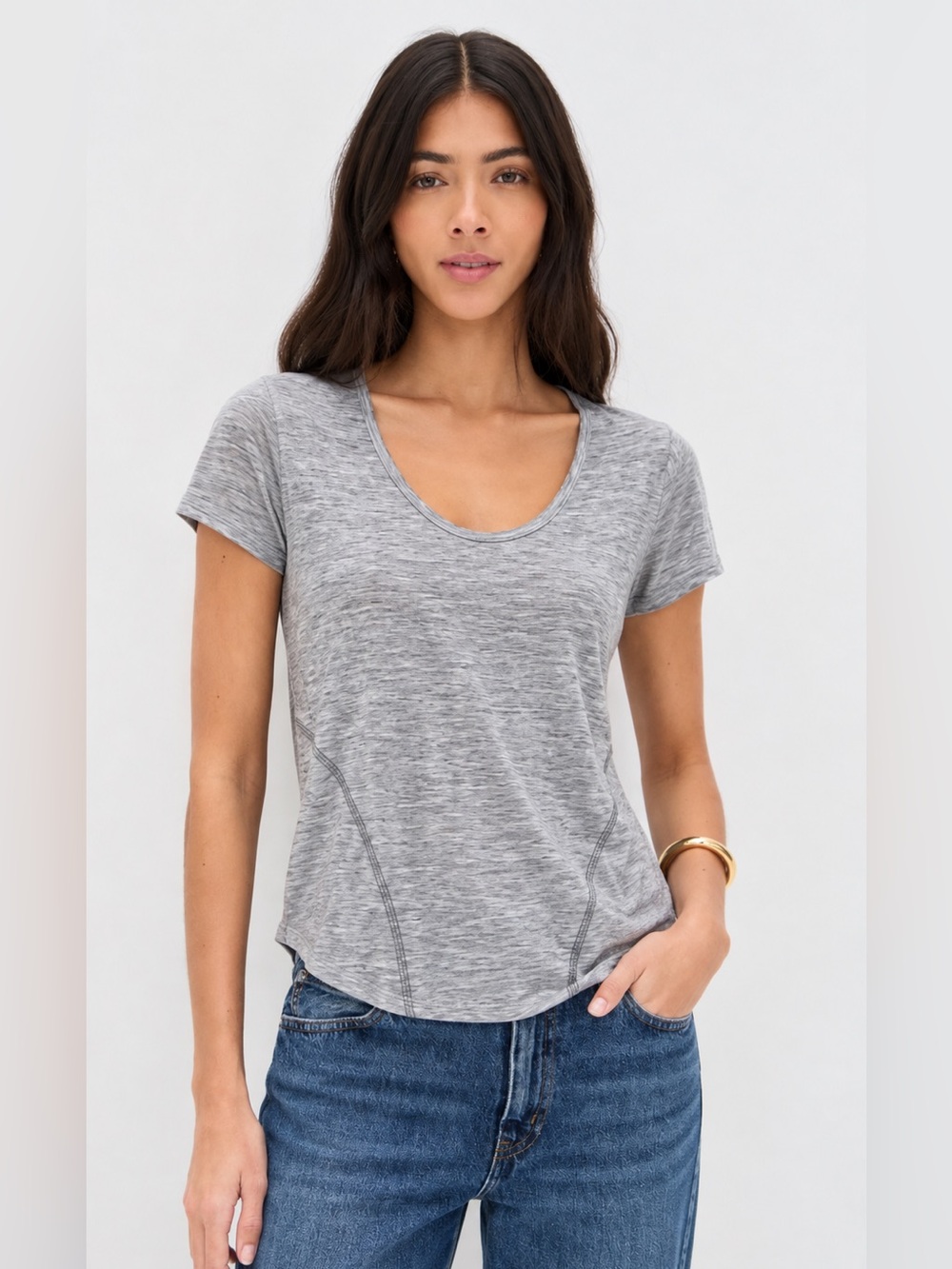 Trina Turk Cotton Scoop Neck Gray Tee Shirt Short sleeve Womens 934